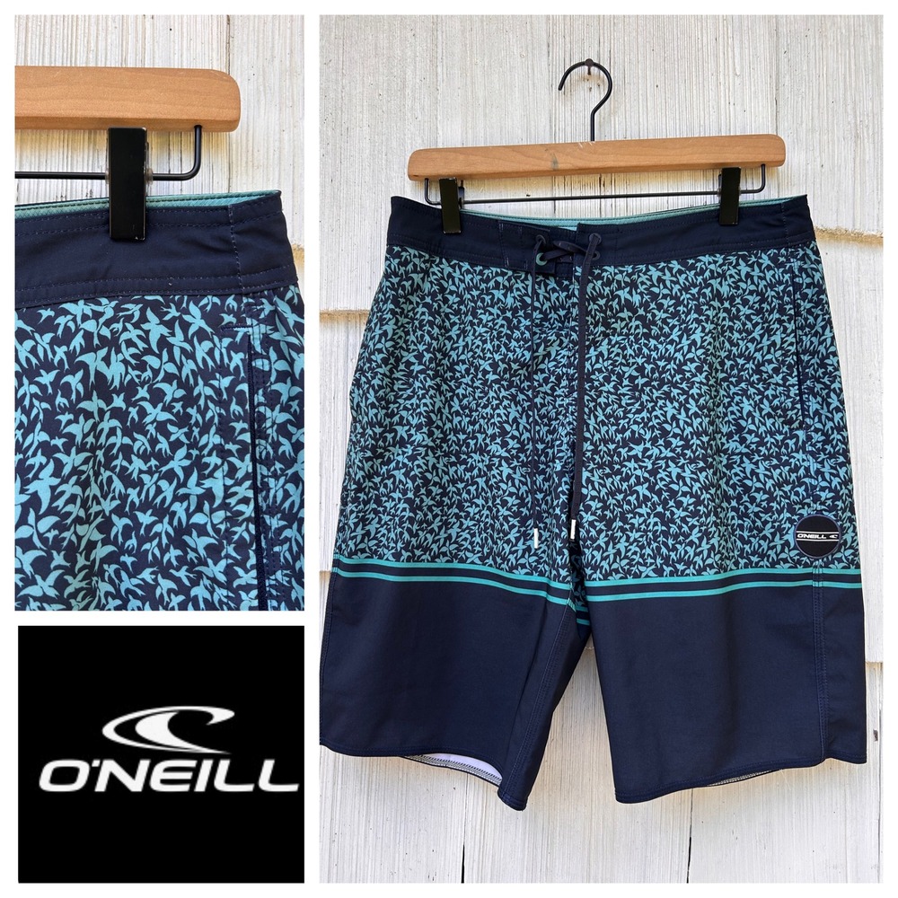 ONEILL‎ Mens Swim Trunks Board Shorts Blue Bird Print Hyperfreak 30